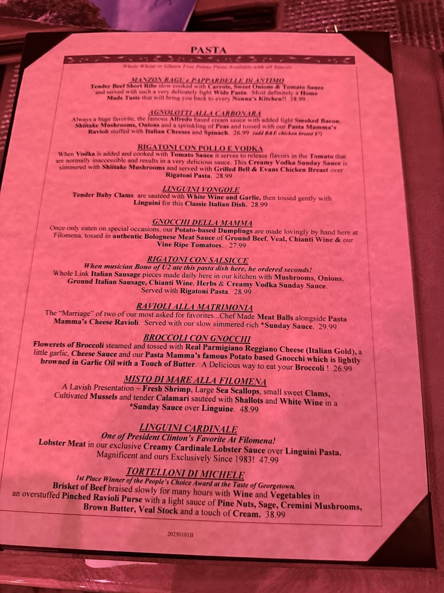 Filomena Ristorante Menu - Image 2