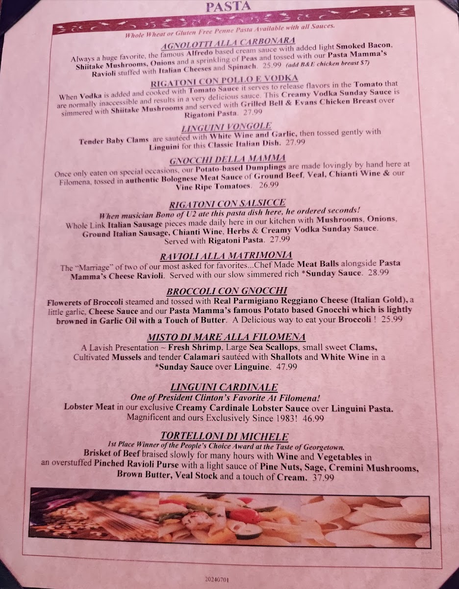 Filomena Ristorante Menu - Image 3
